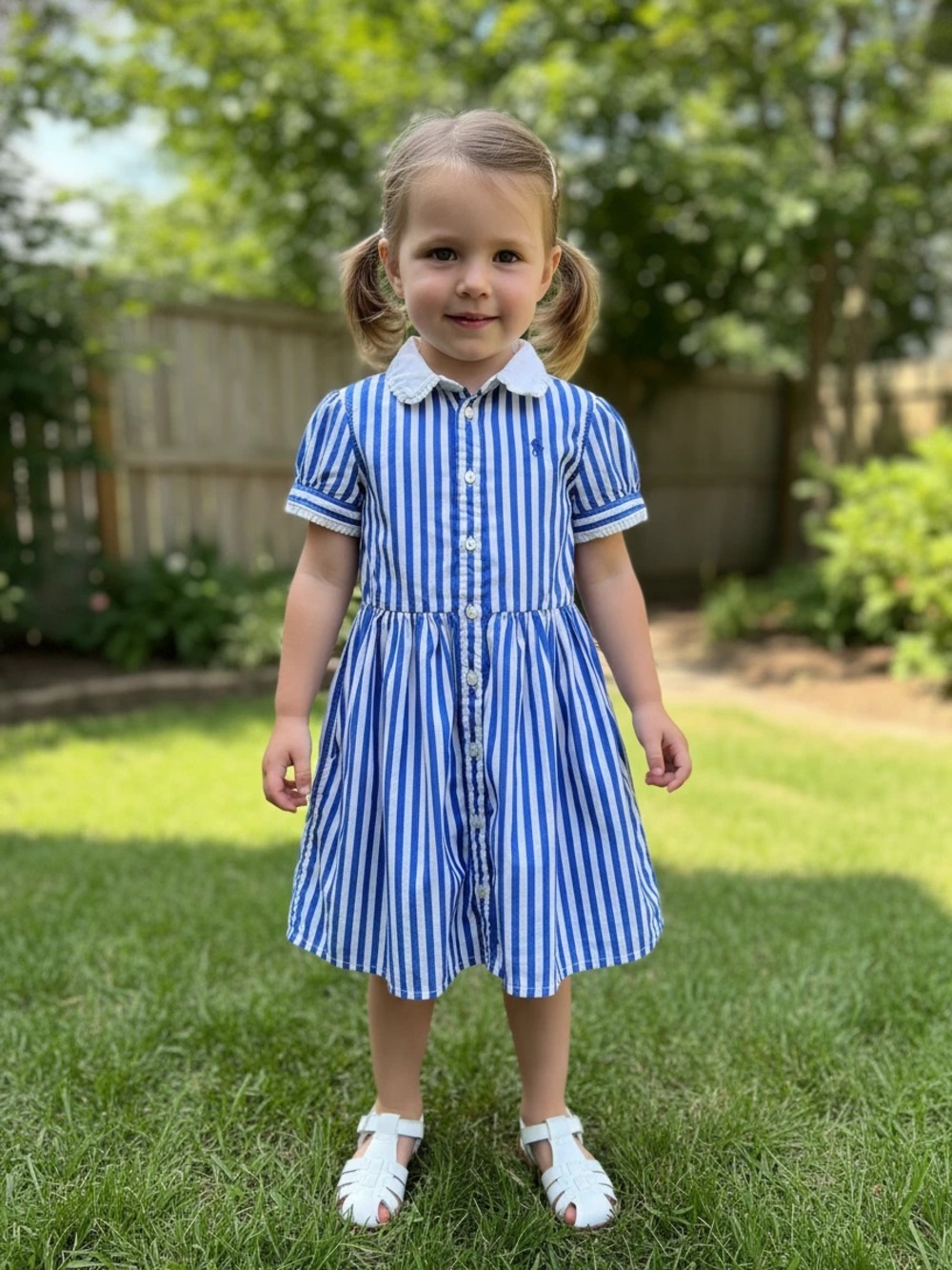 Polo by Ralph Lauren Girls Blue & White Striped Cotton Dress, Size 4T